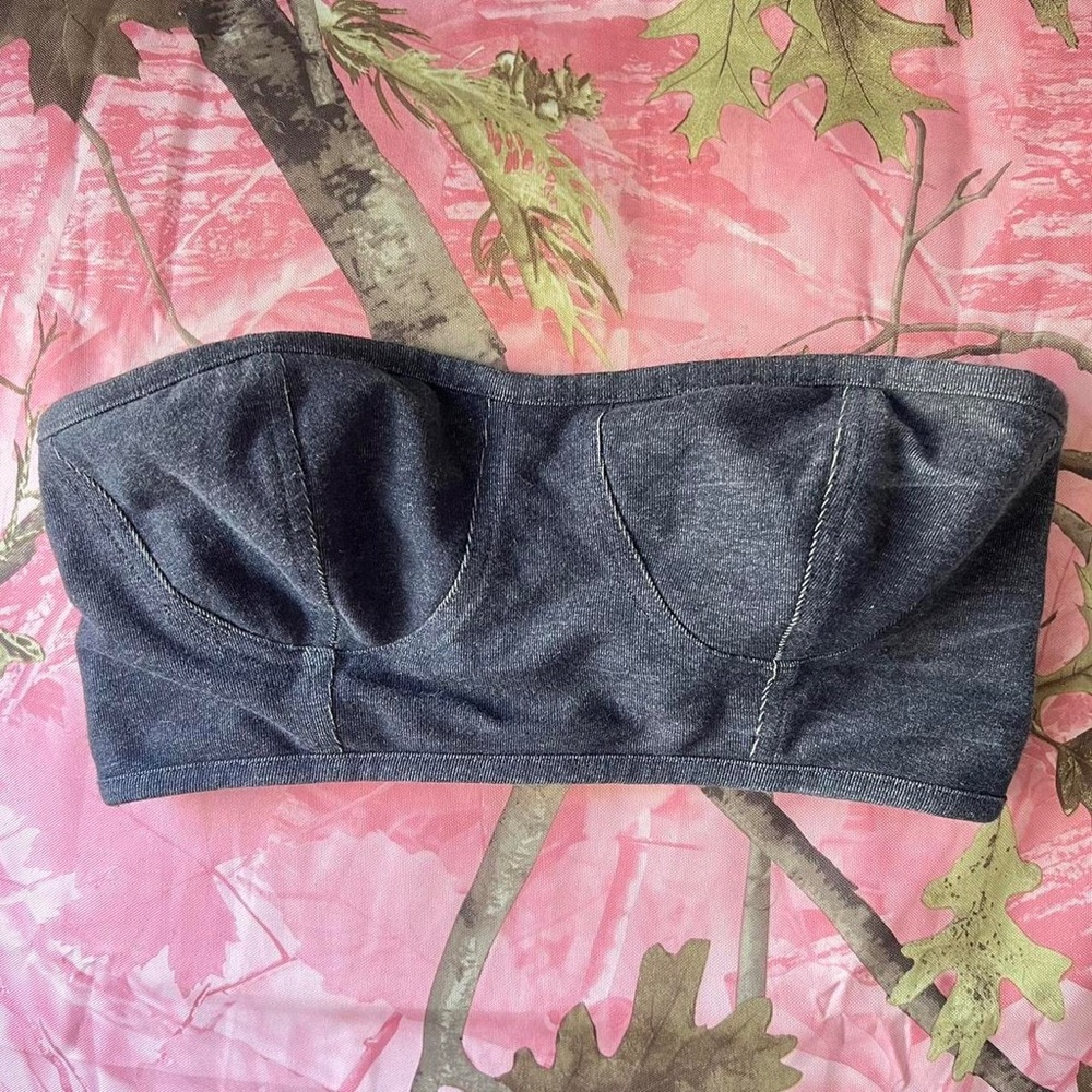 Strapless Denim Bandeau Top in Dark Blue